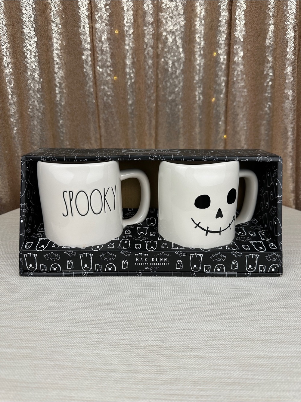 Rae Dunn SPOOKY Skull Halloween Mug Set of 2 NIB 19.5 oz